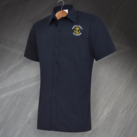Royal Navy Shirt Poplin Short Sleeve Embroidered Veteran Anchor