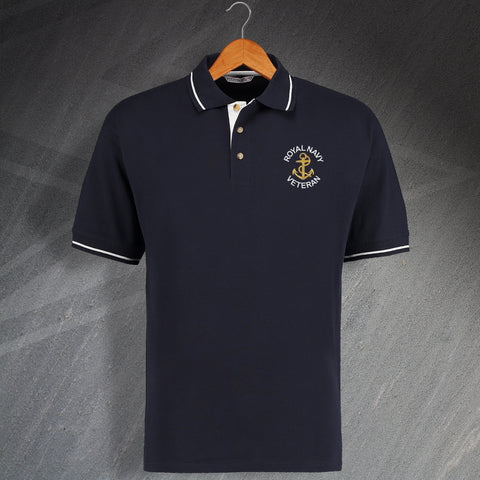 Royal Navy Veteran Anchor Embroidered Contrast Polo Shirt