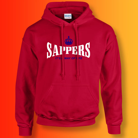 The Sappers Hoodie with It's a Way of Life Design Red