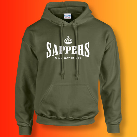 The Sappers Hoodie with It's a Way of Life Design Military Green
