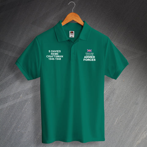 Proud to Have Served In The Armed Forces Printed Polo Shirt Personalised with Service Details