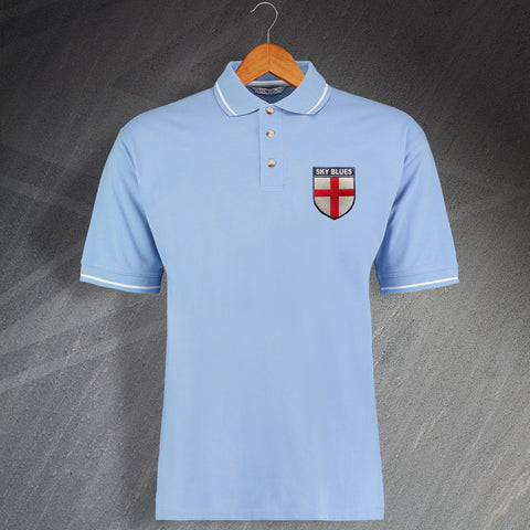 Coventry Football Polo Shirt Embroidered Contrast Flag of England Shield Sky Blues