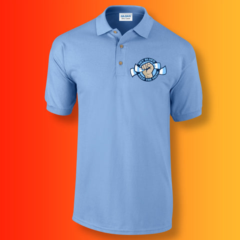 Sky Blues Polo Shirt with Keep The Faith Design Carolina Blue