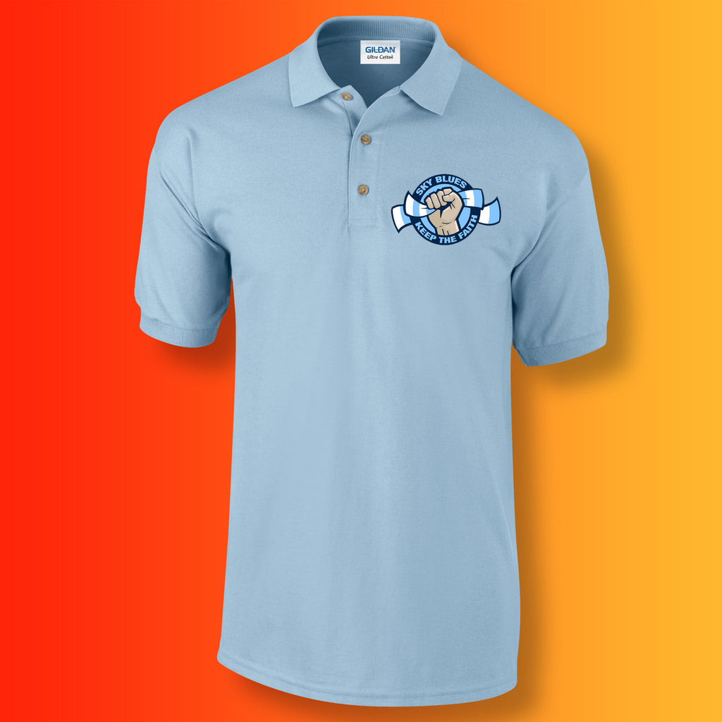 Sky Blues Polo Shirt with Keep The Faith Design Light Blue