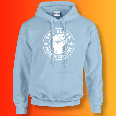 Sky Blues Hoodie with The Pride of Coventry Design Light Blue