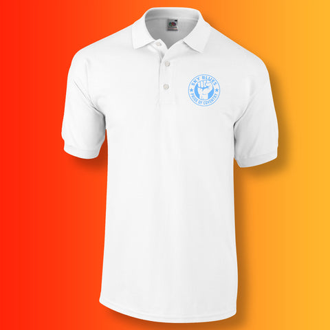 Sky Blues Polo Shirt with The Pride of Coventry Design White