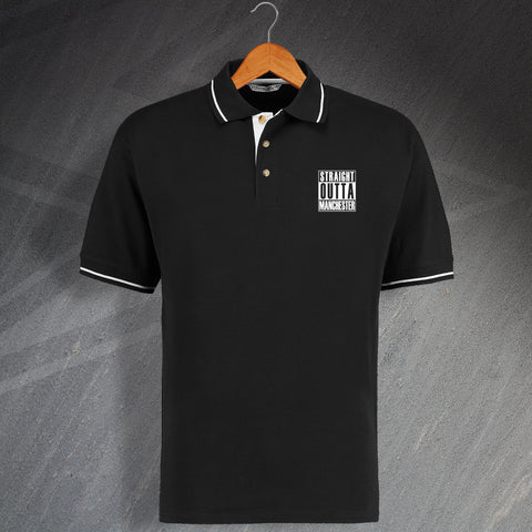 Manchester Polo Shirt Embroidered Contrast Straight Outta Manchester