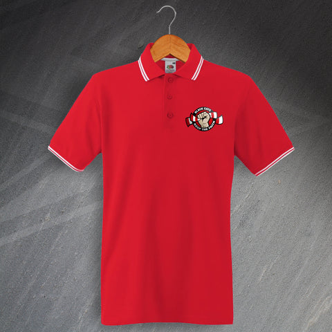 Sunderland Football Polo Shirt Embroidered Tipped Black Cats Keep The Faith