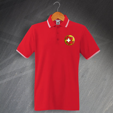 Switzerland Football Polo Shirt Embroidered Tipped 1990