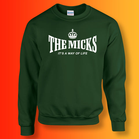 The Micks Sweater with It's a Way of Life Design Forest Green