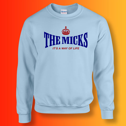The Micks Sweater with It's a Way of Life Design Sky Blue