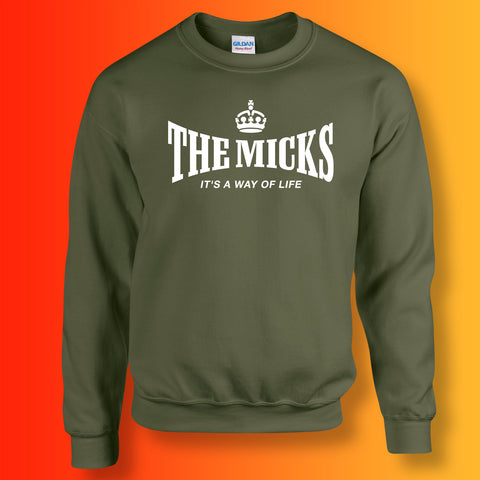 The Micks Sweater with It's a Way of Life Design Military Green