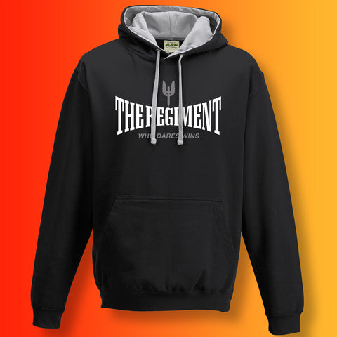 The Regiment Contrast Hoodie with Who Dares Wins Design