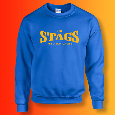 Stags Sweater with It's a Way of Life Design Royal Blue