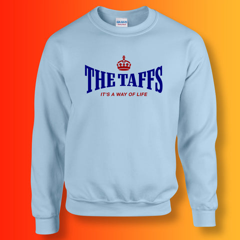The Taffs Sweater with It's a Way of Life Design Sky Blue