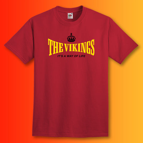The Vikings T-Shirt with It's a Way of Life Design Brick Red
