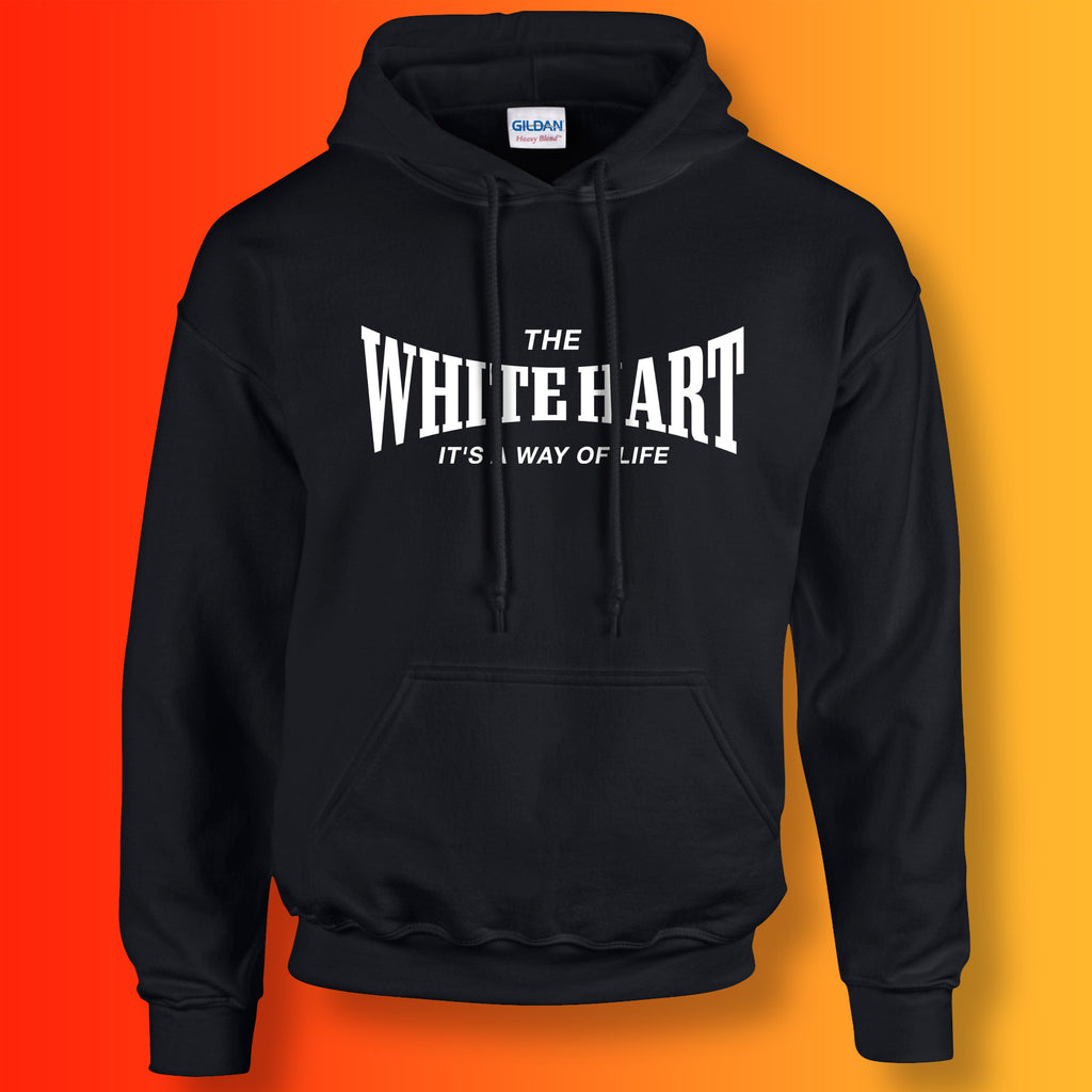 White Hart Hoodie with It's a Way of Life Design Black