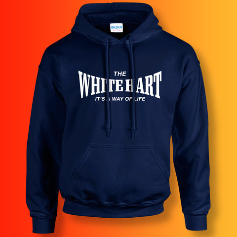 White Hart Hoodie with It's a Way of Life Design Navy