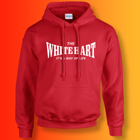 White Hart Hoodie with It's a Way of Life Design Red