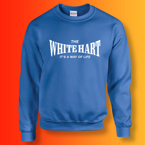 White Hart Sweater with It's a Way of Life Design Royal