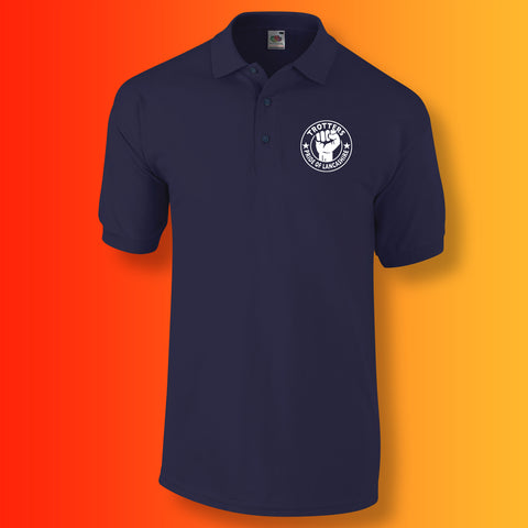 Trotters Polo Shirt with The Pride of Lancashire Design Navy