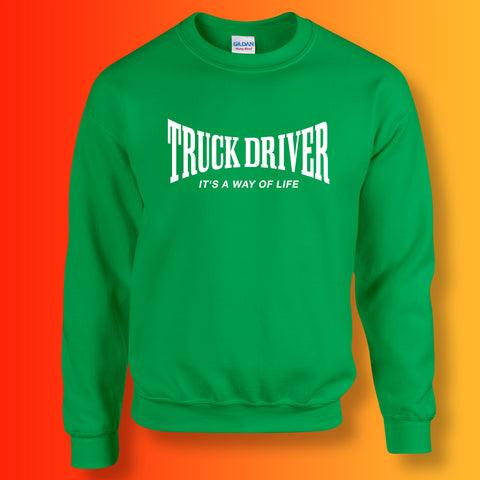 Truck Driver Sweater with It's a Way of Life Design Green