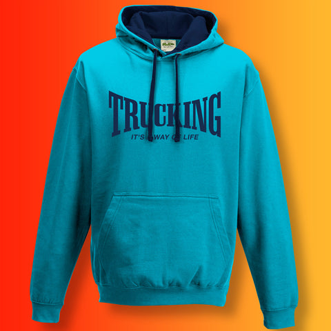 Trucking Contrast Hoodie with It's a Way of Life Design Blue