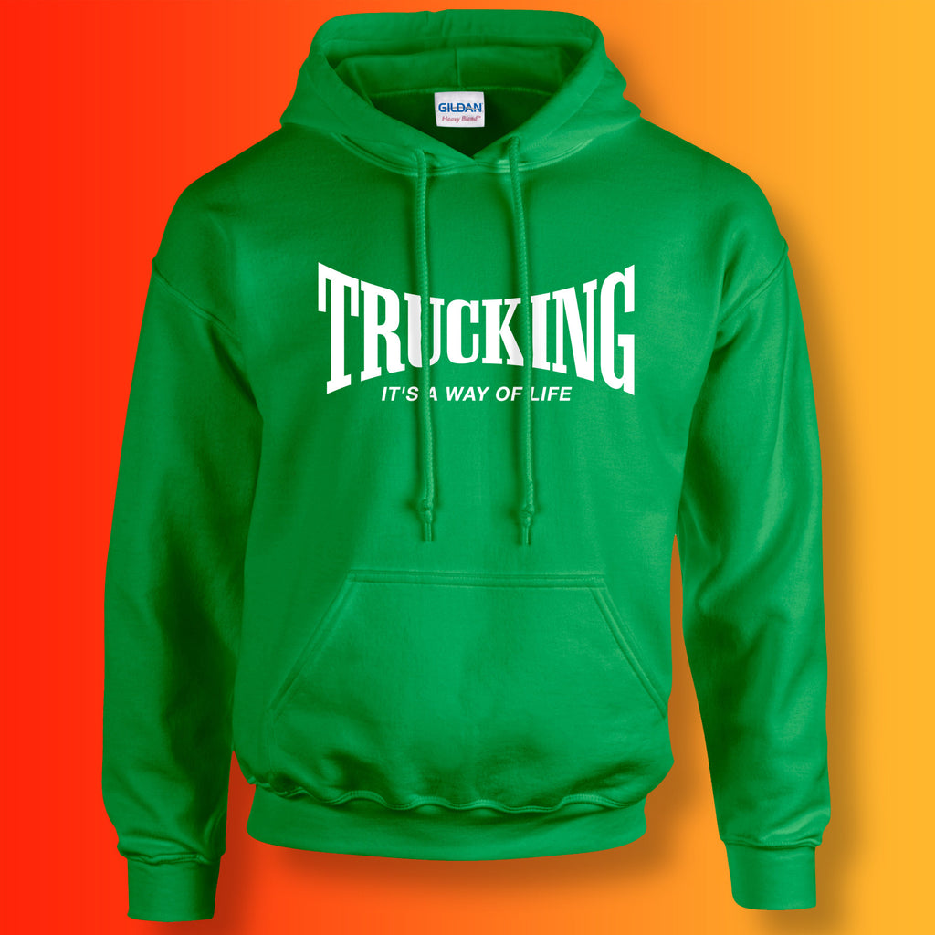 Trucking Hoodie with It's a Way of Life Design Irish Green