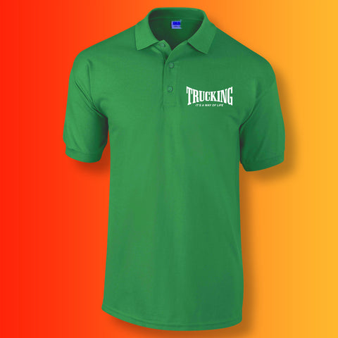 Trucking Polo Shirt with It's a Way of Life Design Kelly