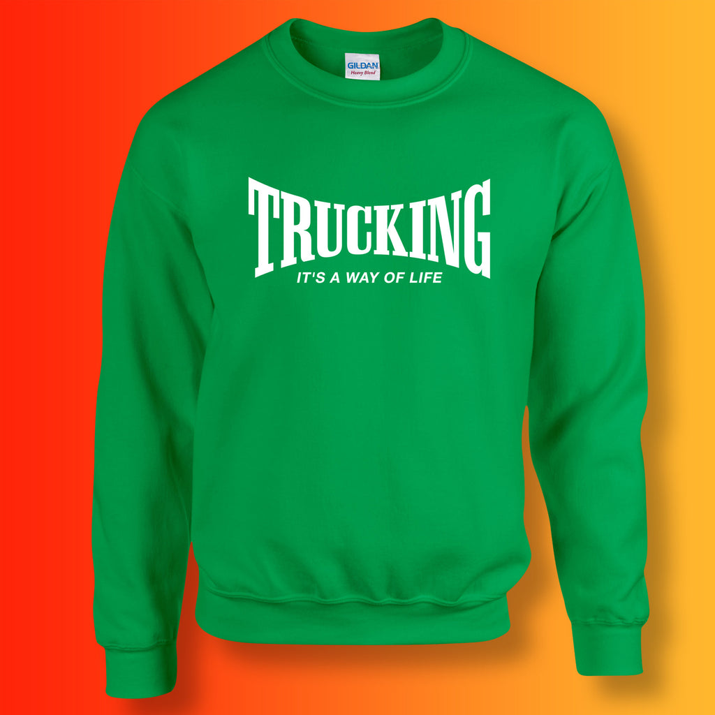 Trucking Sweater with It's a Way of Life Design Green