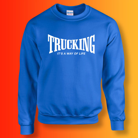 Trucking Sweater with It's a Way of Life Design Blue
