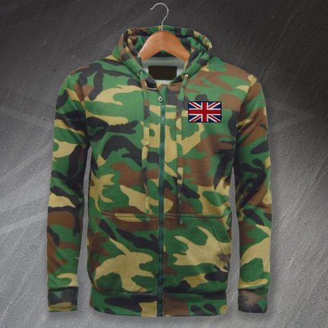 Union Jack Embroidered Camouflage Full Zip Hoodie