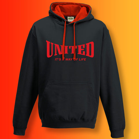 United Contrast Hoodie with It's a Way of Life Design Black Red