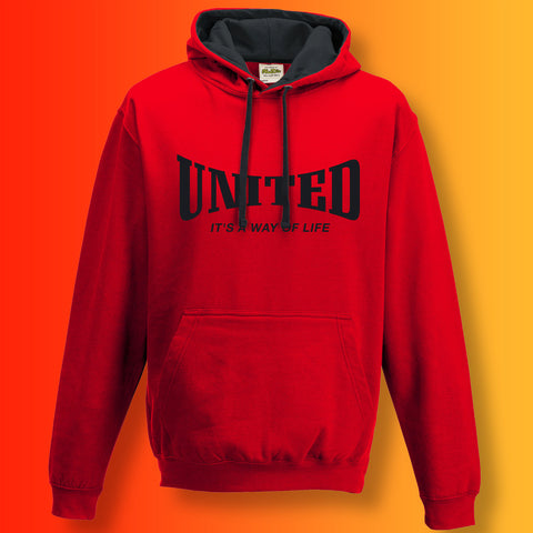 United Contrast Hoodie with It's a Way of Life Design Red Black
