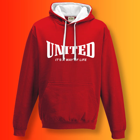 United Contrast Hoodie with It's a Way of Life Design Red White