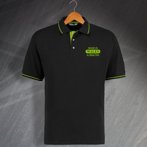 Made In Wales All Original Parts Unisex Embroidered Contrast Polo Shirt