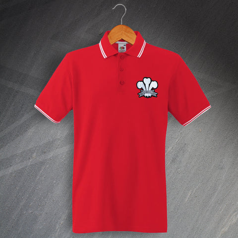 Retro Wales Rugby 1905 Embroidered Tipped Polo Shirt