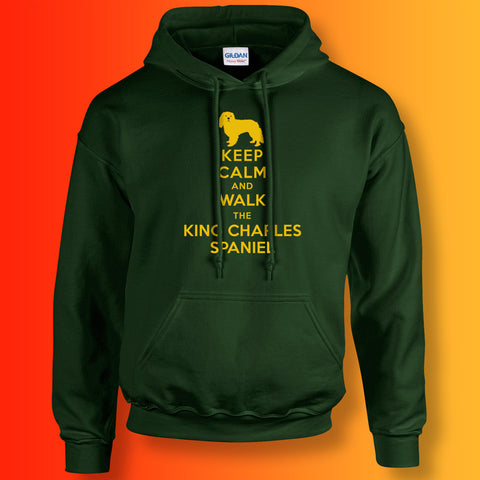 Keep Calm and Walk The King Charles Spaniel Hoodie Forest Green