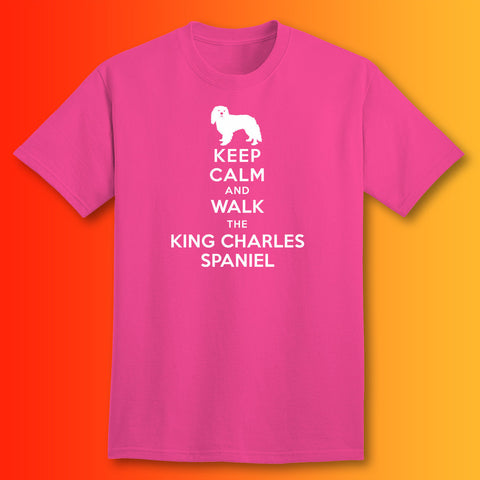 Keep Calm and Walk The King Charles Spaniel T-Shirt Fuchsia