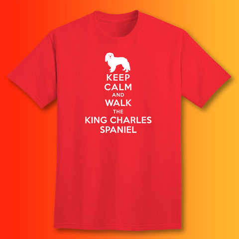 Keep Calm and Walk The King Charles Spaniel T-Shirt Red