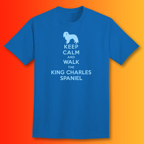 Keep Calm and Walk The King Charles Spaniel T-Shirt Royal Blue