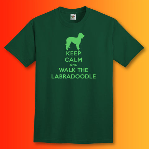 Keep Calm and Walk The Labradoodle T-Shirt Bottle Green