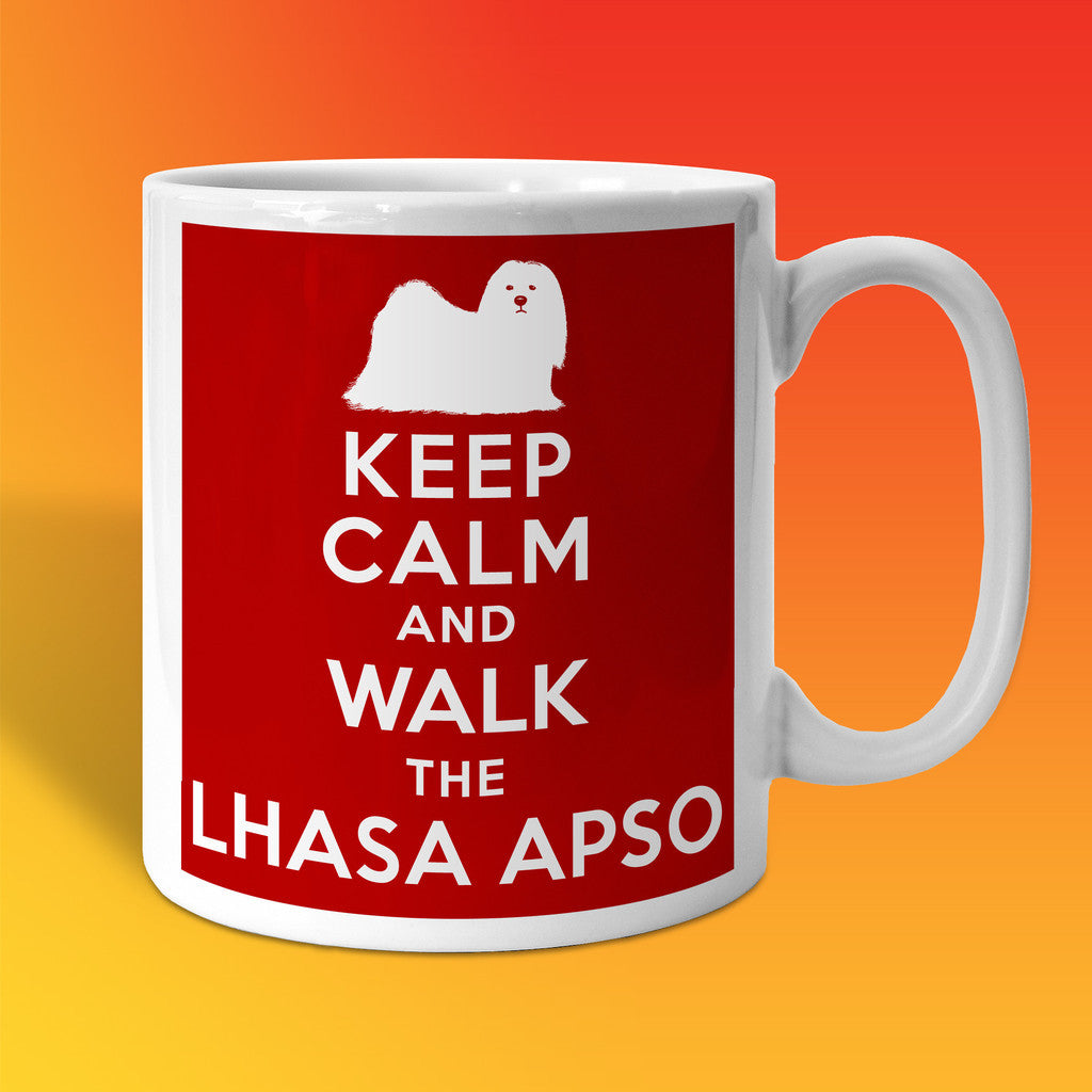 Keep Calm and Walk The Lhasa Apso Mug Brick Red