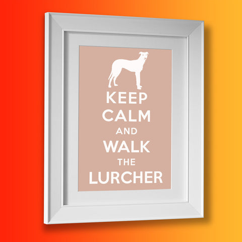 Keep Calm and Walk The Lurcher Framed Print Beige