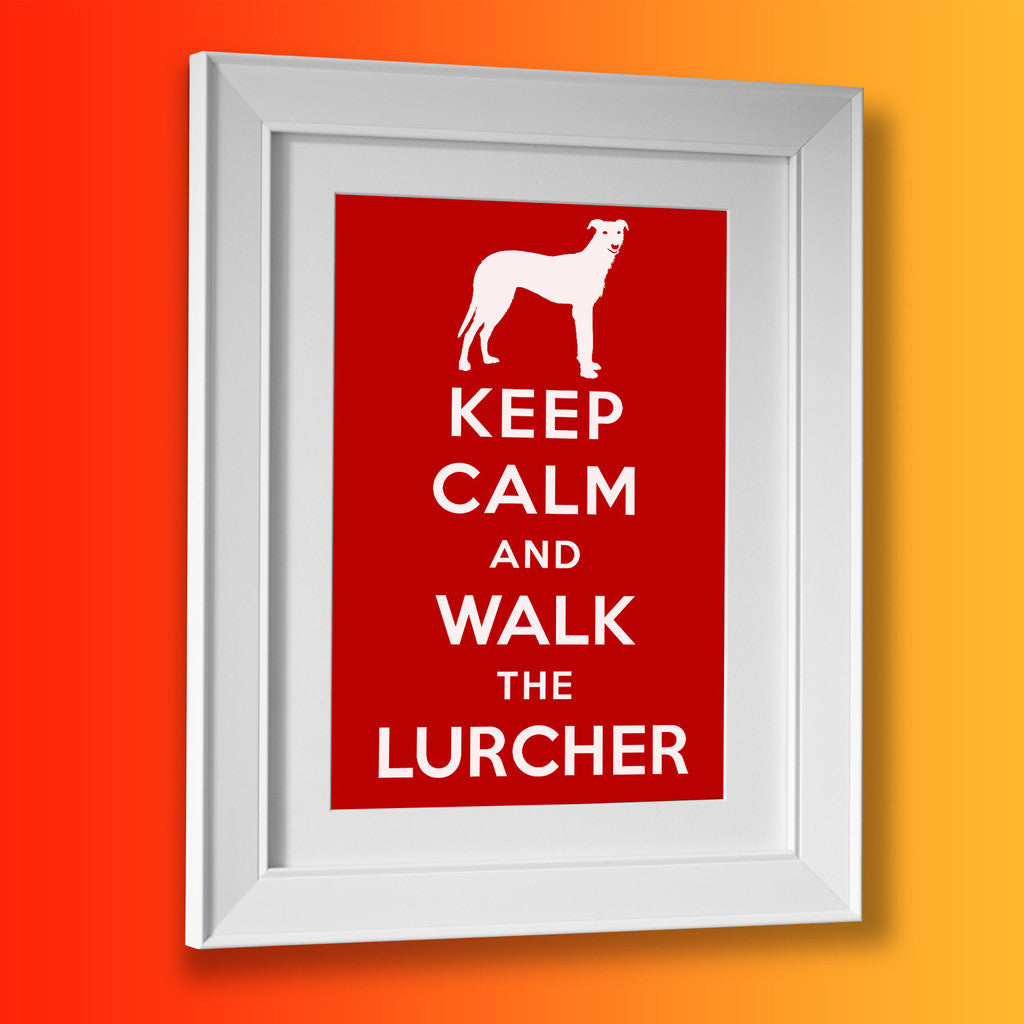 Keep Calm and Walk The Lurcher Framed Print Brick Red