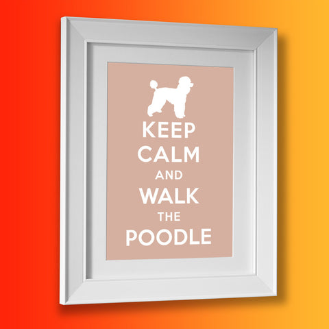 Keep Calm and Walk The Poodle Framed Print Beige