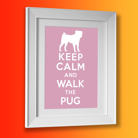 Keep Calm and Walk The Pug Framed Print Pale Purple