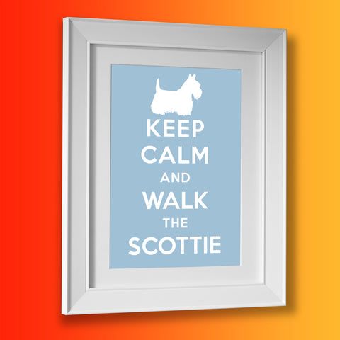 Keep Calm and Walk The Scottie Framed Print Pale Blue
