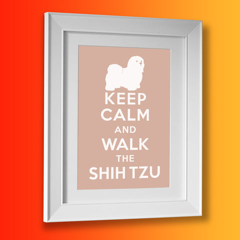 Keep Calm and Walk The Shih Tzu Framed Print Beige