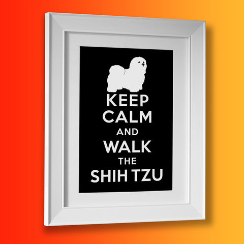 Keep Calm and Walk The Shih Tzu Framed Print Black